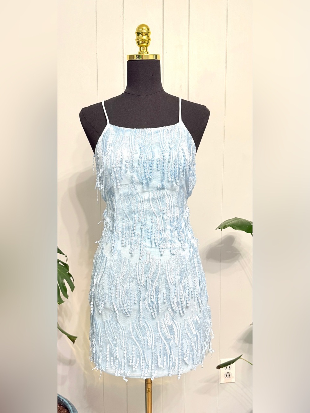 NEW Lulu's Light Blue Fringe Mini Dress